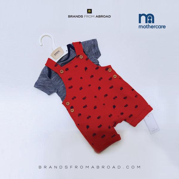 Mothercare 2-PCS Navy Blue & Red Striped Bodysuit with Dungarees