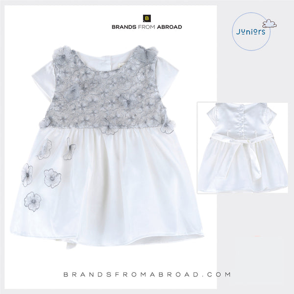 Juniors Party Frock White  Colour Silk & Net  Embroidery (Exclusive collection)