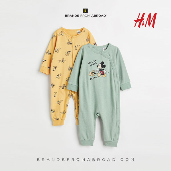 H&M Disney Organic  Sleepsuit Open Feet 2 Pack 
Mickey Pluto