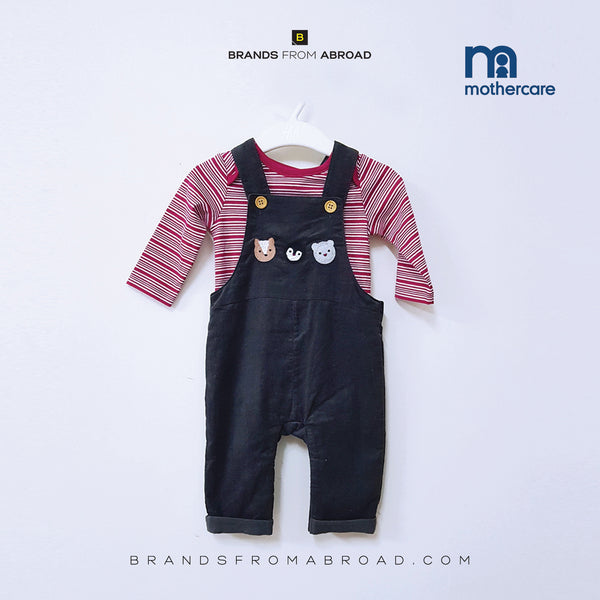 Mothercare 2-PCS Dungaree set  Dark Grey 3 Bears