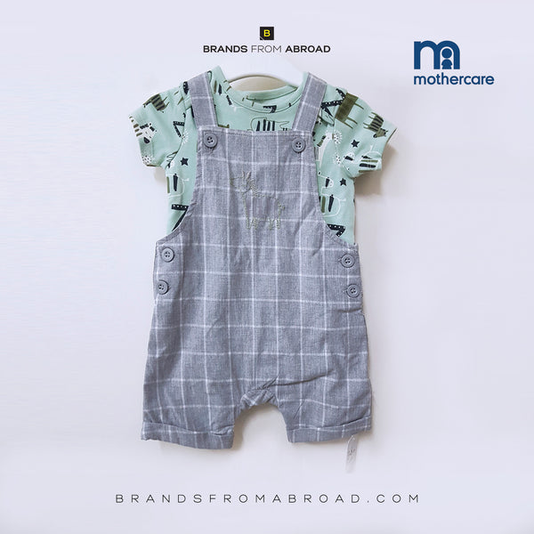 Mothercare 2-PCS Short Dungarees Set Grey/Sea green