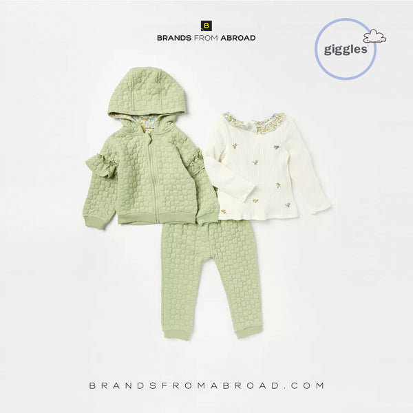 Giggles 3-Piece Textured Hooded Jacket and Joggers Set