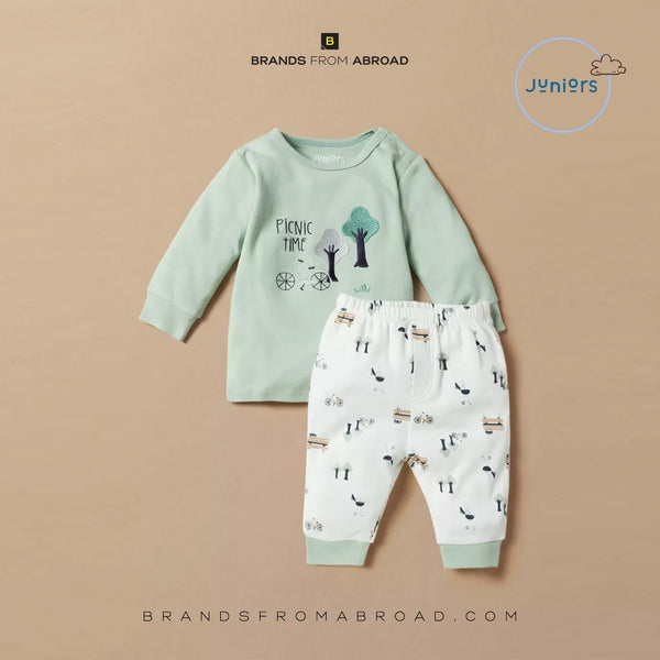 Juniors Embroidered T-shirt and Printed Pyjama Set