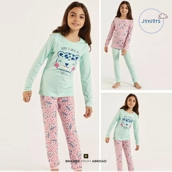 Juniors Long Sleeve T-shirt and Pyjamas - Set of 2 Slim Fit