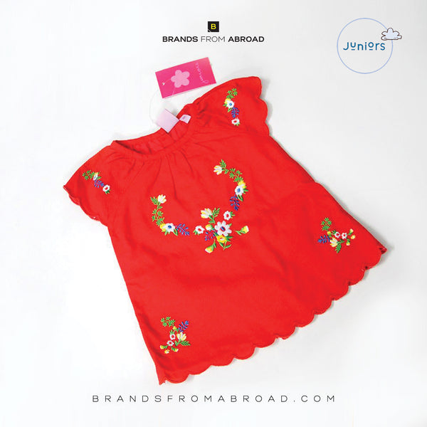 Juniors  Girls Stylized Blouse Red Flowers