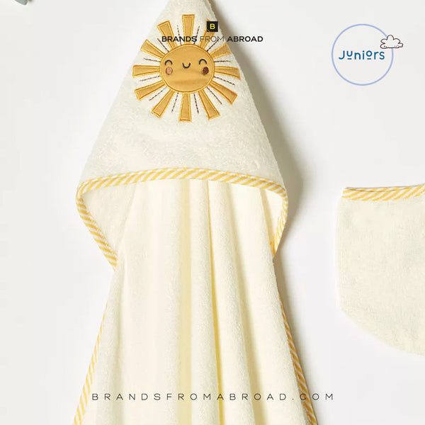 Juniors Sun Embroidered Hooded Towel and Mitten - 75x90 cm