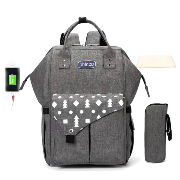 Chicoo Diaper Backpack with USB Charging Port - Grey