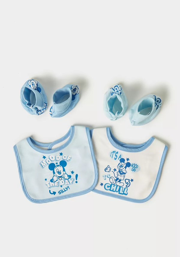 Disney 4-Piece Mickey Mouse Print Bib and Booties Set