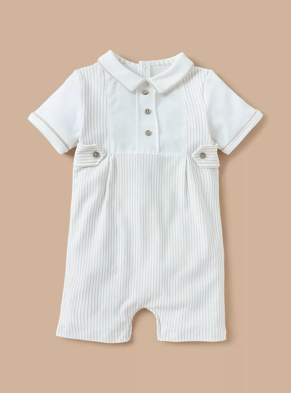 Giggles Striped Romper with Short Sleeves and Button Closure