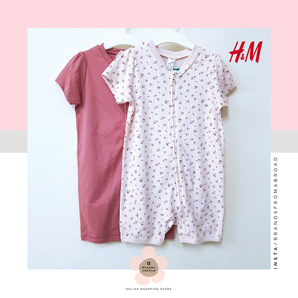 H&M Short Rompers 2 pack Pink Organic Cotton