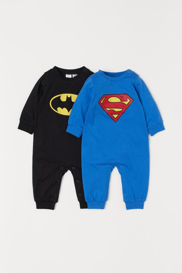 H&M Disney Superman/batman  Sleepsuit Open Feet 2 Pack Organic
