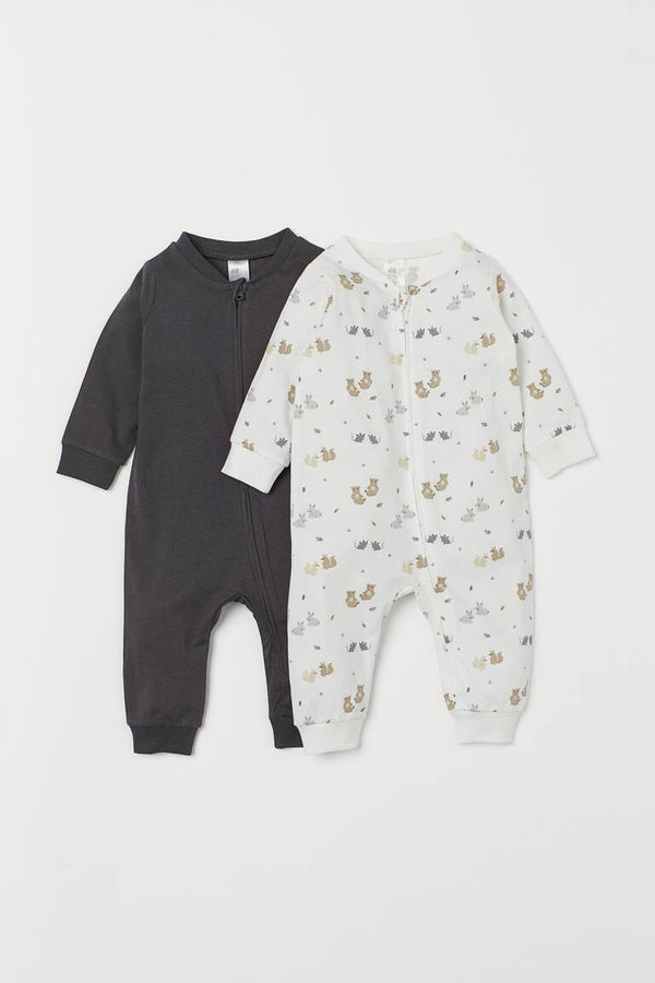H&M  Sleepsuit Open Feet 2 Pack Organic Cotton
