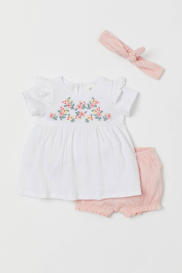 H&M 3-piece embroidery Frock Set Organic Cotton