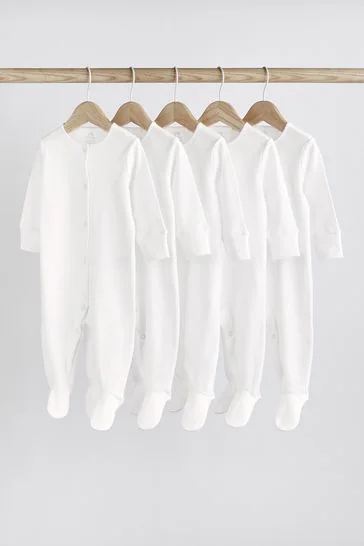 Next Sleepsuit Closed Feet White  - Set of 5