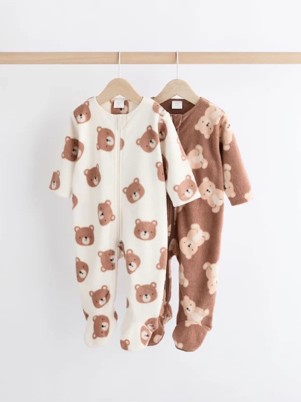 Next Fleece Sleepsuits Closed Feet 2 pack Warm